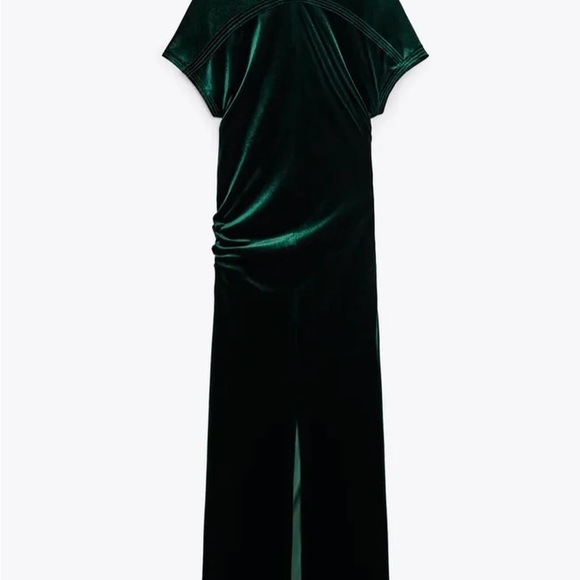 Zara Maxi Draped Velvet Dress in Emerald Green - Size L - New, No Tag - Picture 6 of 8